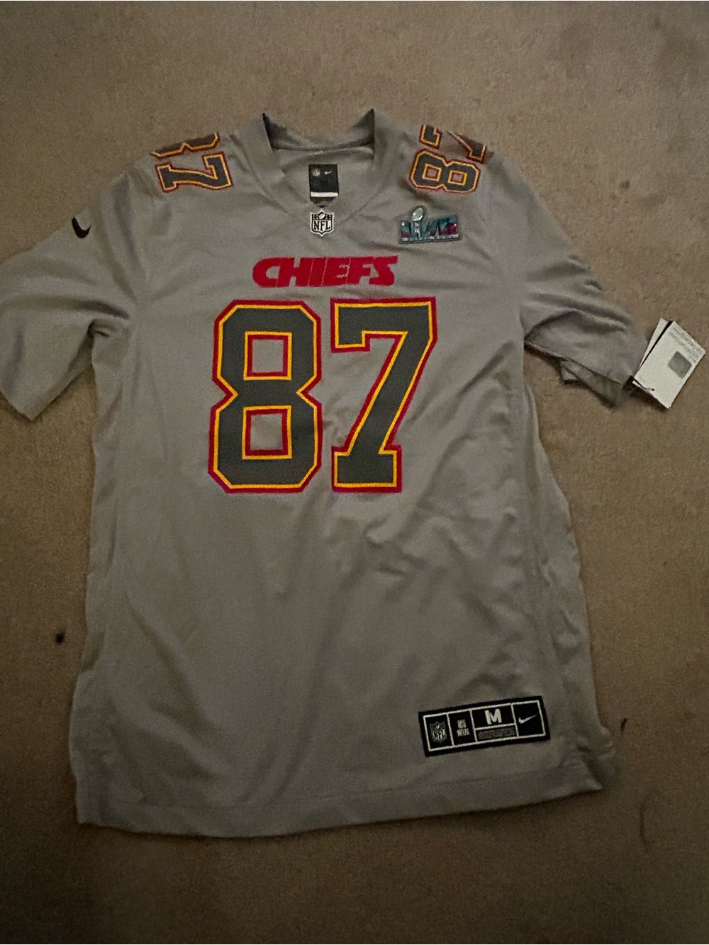 NWT Nike Kansas City Chiefs Travis Kelce #87 Gray Super Bowl Jersey